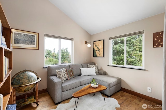 788 P St, Port Townsend, WA 98368 - living room featuring lofted ceiling and wood finished floors