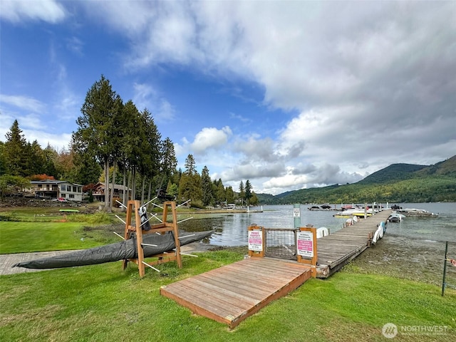 316 W Lake Samish Dr Unit 21, Bellingham, WA 98229 - dock featuring a water and mountain view and a lawn