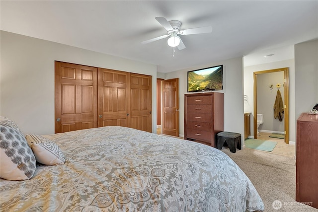 5103 S 302nd Pl, Auburn, WA 98001 - carpeted bedroom featuring a closet, ceiling fan, and ensuite bathroom