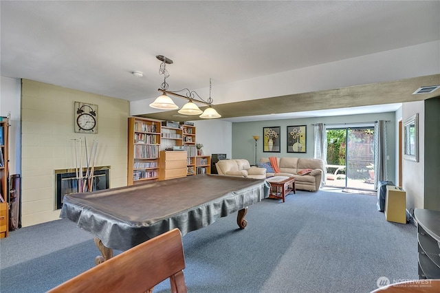5103 S 302nd Pl, Auburn, WA 98001 - recreation room featuring carpet, a fireplace, and billiards table