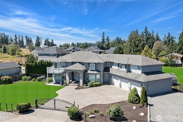 4024RD E Caldwell, Edgewood, WA 98372 - view of front of property with a fenced front yard, concrete driveway, a gate, a balcony, and a garage