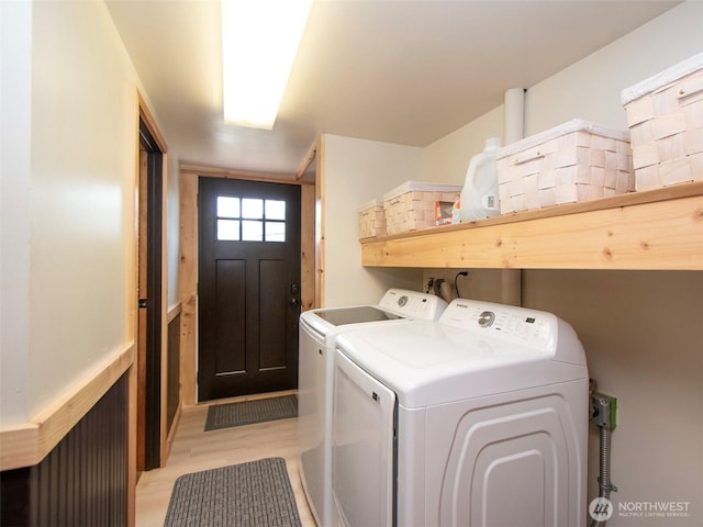 136 W 13th St, Port Angeles, WA 98362 - laundry area featuring light wood-style flooring and washer and dryer