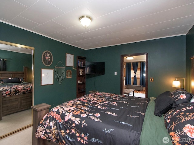 136 W 13th St, Port Angeles, WA 98362 - carpeted bedroom featuring crown molding