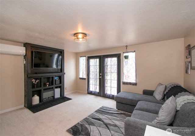 136 W 13th St, Port Angeles, WA 98362 - carpeted living area featuring french doors and an AC wall unit