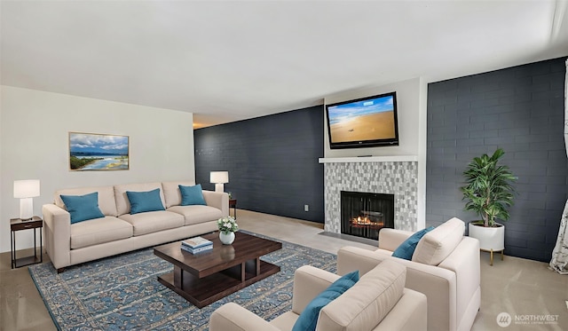 11021 Glen Acres Dr S Unit B, Seattle, WA 98168 - living area with a fireplace and an accent wall