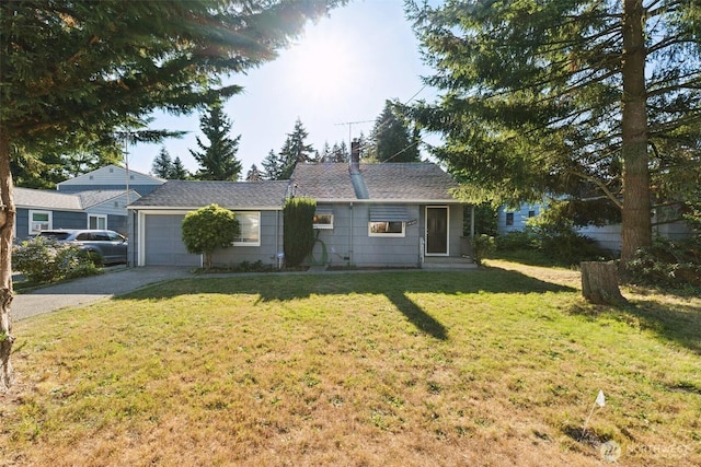 14326 Meridian Ave N, Seattle, WA 98133 - ranch-style home with an attached garage, driveway, a front lawn, and roof with shingles