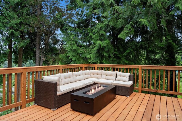 9320 Hoeder Ln, Bothell, WA 98011 - deck featuring an outdoor living space with a fire pit