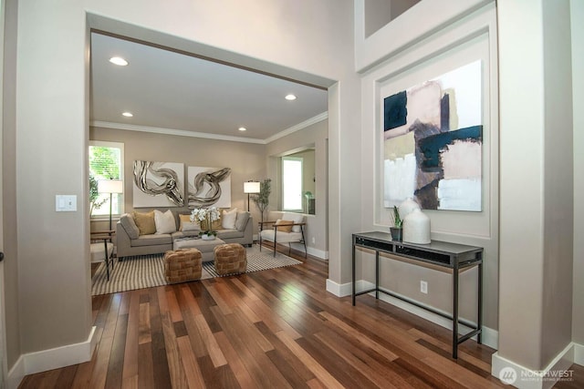 12530 68th Ave SE, Snohomish, WA 98296 - living area featuring crown molding, wood finished floors, and recessed lighting