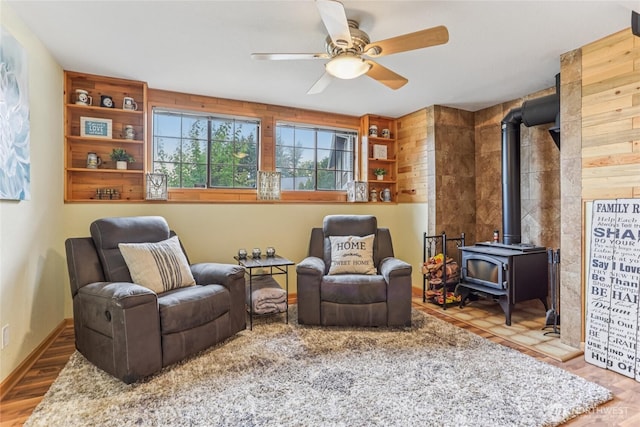 1435 S 263rd Pl, Des Moines, WA 98198 - living area with a wood stove and a ceiling fan