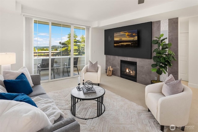 7549 SE 29th St Unit 305, Mercer Island, WA 98040 - carpeted living area featuring a fireplace