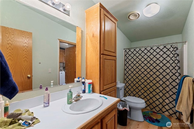 2020 Easy St, Wenatchee, WA 98801 - bathroom with vanity, wood finished floors, and a shower with curtain