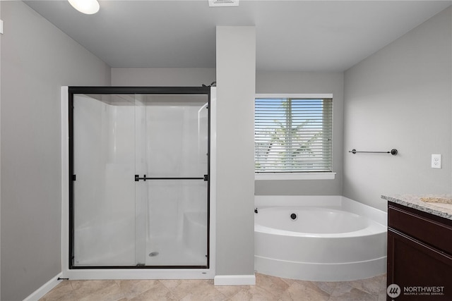 535 Beechwood Ct SW, Olympia, WA 98502 - full bathroom featuring vanity, a stall shower, and a bath