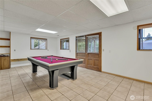 11022 SE 313th St, Auburn, WA 98092 - recreation room featuring a paneled ceiling, light tile patterned flooring, and pool table