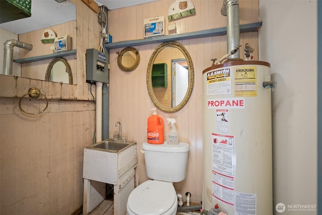 8265 Skeena Way, Blaine, WA 98230 - bathroom featuring water heater and wooden walls