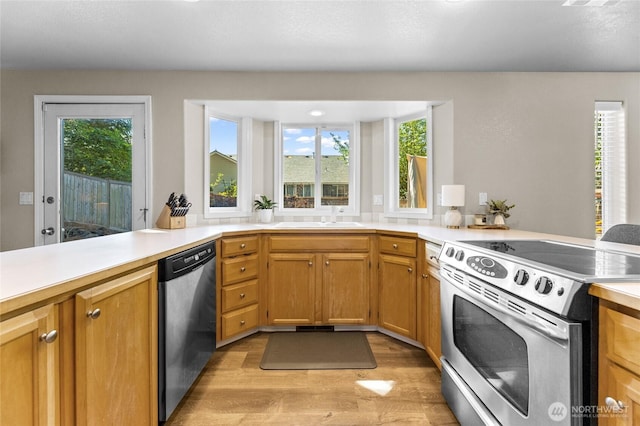 7605 38th Ct SE, Lacey, WA 98503 - kitchen featuring appliances with stainless steel finishes, light wood-type flooring, light countertops, and healthy amount of natural light
