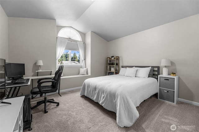 7605 38th Ct SE, Lacey, WA 98503 - bedroom with vaulted ceiling, carpet flooring, and a desk