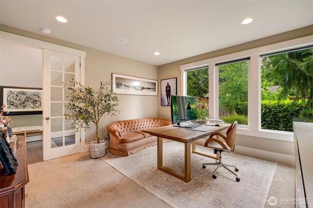 619 Graham Ave NE, Renton, WA 98059 - carpeted home office with recessed lighting and french doors