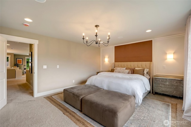 619 Graham Ave NE, Renton, WA 98059 - bedroom featuring light colored carpet, a chandelier, and recessed lighting