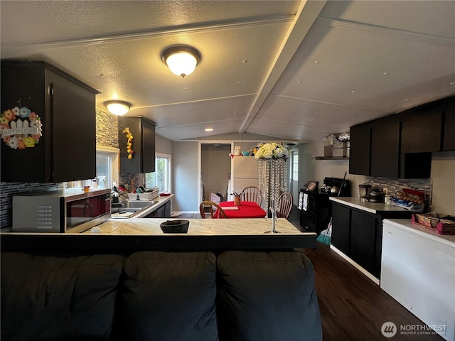 38 Hurd Rd Unit 34, Elma, WA 98541 - kitchen featuring stainless steel microwave, dark wood finished floors, refrigerator, stove, and plenty of natural light