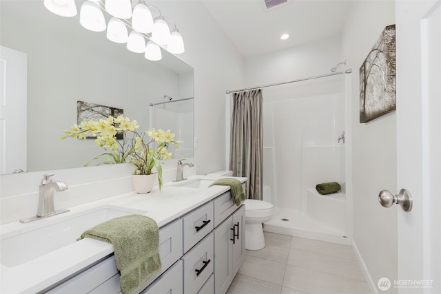 13540 Carney Lake Rd SW, Port Orchard, WA 98367 - full bathroom featuring curtained shower, double vanity, tile patterned flooring, and recessed lighting