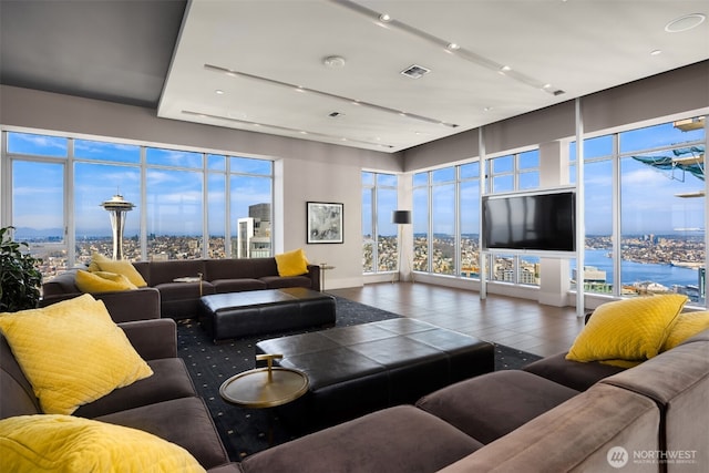 583 Battery St Unit 3802, Seattle, WA 98121 - living area featuring wood finished floors and recessed lighting