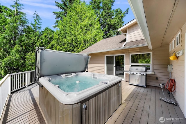 527 Fern Rd, Bellingham, WA 98225 - wooden terrace featuring a hot tub and area for grilling