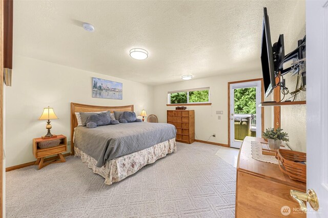 527 Fern Rd, Bellingham, WA 98225 - bedroom with access to outside, light colored carpet, and a textured ceiling