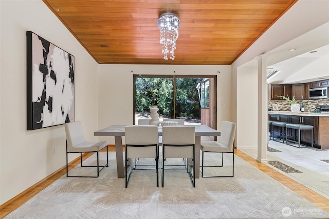 17726 NE 26th St, Redmond, WA 98052 - dining room with wooden ceiling, vaulted ceiling, and a chandelier