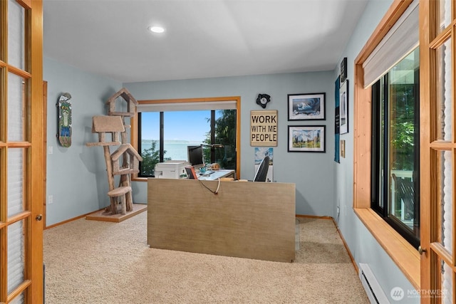 10212 SW 127th St, Vashon, WA 98070 - home office with carpet flooring, baseboard heating, and recessed lighting
