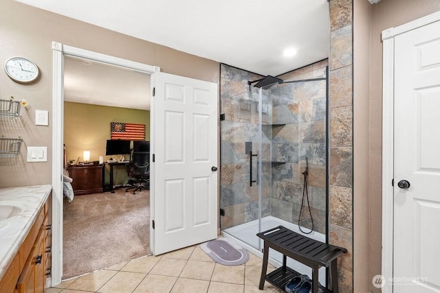 1315 Thomas St, Aberdeen, WA 98520 - full bathroom with a stall shower, vanity, and tile patterned flooring