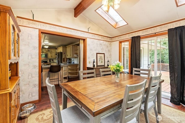 1315 Thomas St, Aberdeen, WA 98520 - dining area featuring wallpapered walls, a skylight, and light wood-style floors