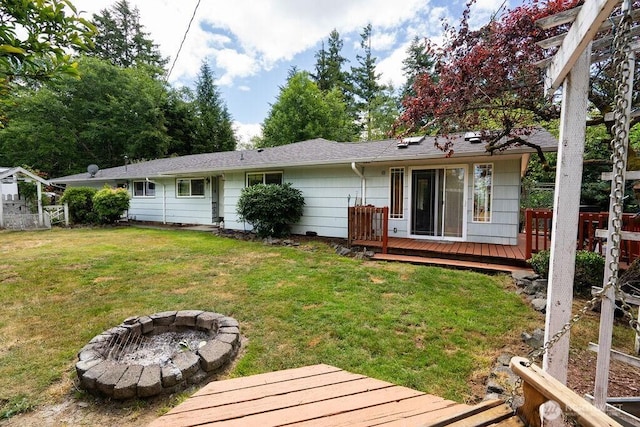 1315 Thomas St, Aberdeen, WA 98520 - rear view of house with an outdoor fire pit and a deck