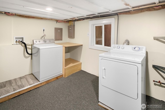 5041 Baker Ave NW, Seattle, WA 98107 - laundry area featuring separate washer and dryer, light colored carpet, and electric panel
