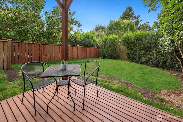 5041 Baker Ave NW, Seattle, WA 98107 - wooden deck featuring a fenced backyard and outdoor dining space