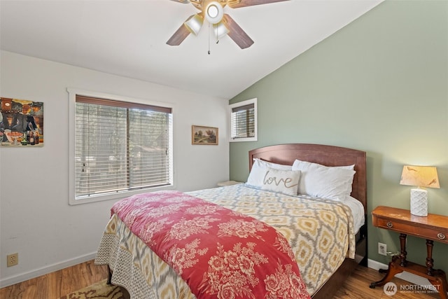 1313 Front St, Leavenworth, WA 98826 - bedroom featuring vaulted ceiling, wood finished floors, and ceiling fan