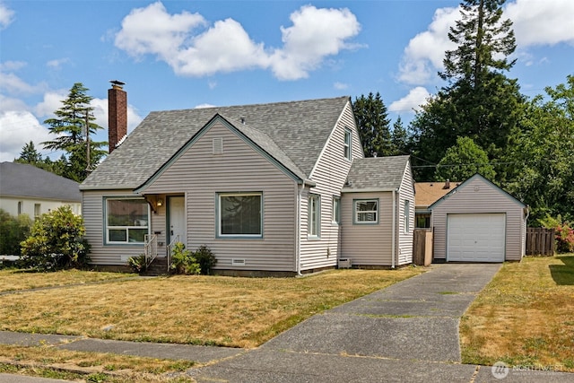 3154 Pear St SE, Olympia, WA 98501 - view of front of house with asphalt driveway, an outdoor structure, a front lawn, a garage, and roof with shingles