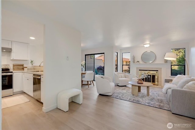 25015 110th Ave SE Unit B, Kent, WA 98030 - living area with light wood-style floors and a fireplace