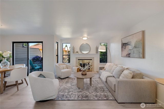 25015 110th Ave SE Unit B, Kent, WA 98030 - living room featuring healthy amount of natural light and a tiled fireplace