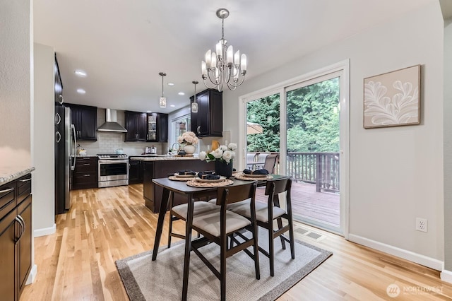 14111 NE 63rd Ct, Redmond, WA 98052 - dining space featuring light wood-style floors, a chandelier, and recessed lighting
