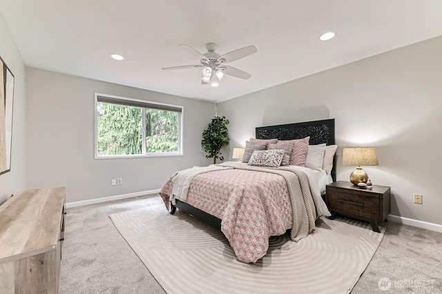 14111 NE 63rd Ct, Redmond, WA 98052 - bedroom featuring light colored carpet, recessed lighting, and ceiling fan