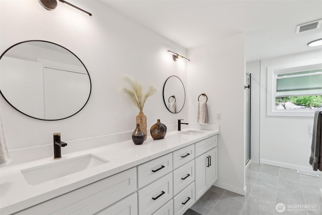 2204 139th Pl SE, Bellevue, WA 98005 - bathroom with double vanity, a shower stall, and tile patterned flooring