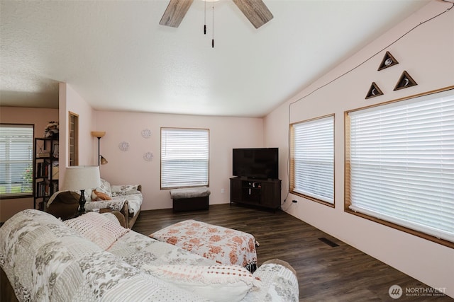 2072 Hastings Ln SE, Port Orchard, WA 98367 - living room featuring a ceiling fan and dark wood-style floors
