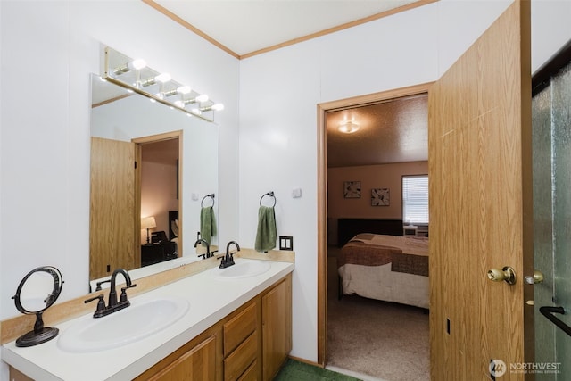 2072 Hastings Ln SE, Port Orchard, WA 98367 - bathroom featuring ensuite bath, double vanity, and ornamental molding