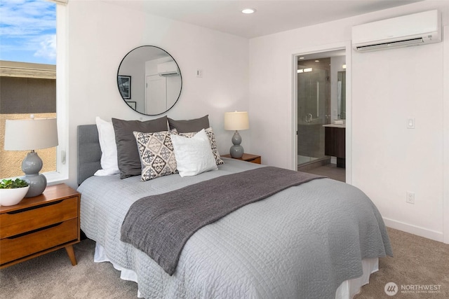 1918 5th Ave N Unit B, Seattle, WA 98109 - bedroom with a wall mounted air conditioner, carpet floors, recessed lighting, and ensuite bathroom
