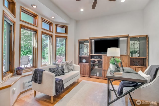 2404 SW 170th St, Burien, WA 98166 - living area with plenty of natural light, light wood-type flooring, a ceiling fan, recessed lighting, and an office area