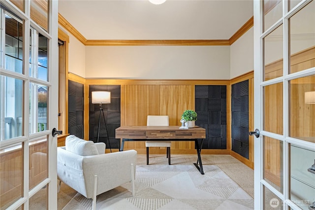 8019 149th Pl SE, Newcastle, WA 98059 - carpeted home office featuring ornamental molding and french doors