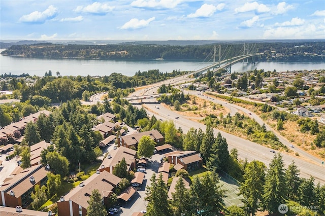 7310 N Skyview Ln Unit J-301, Tacoma, WA 98406 - aerial view of property and surrounding area with a nearby body of water and nearby suburban area
