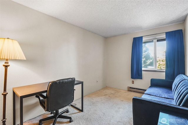 7310 N Skyview Ln Unit J-301, Tacoma, WA 98406 - home office with a baseboard radiator, carpet flooring, and a textured ceiling