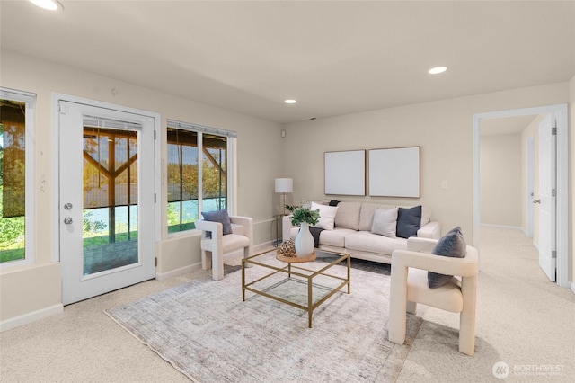21945 Promontory Ct SE, Yelm, WA 98597 - living room with recessed lighting, healthy amount of natural light, and light carpet