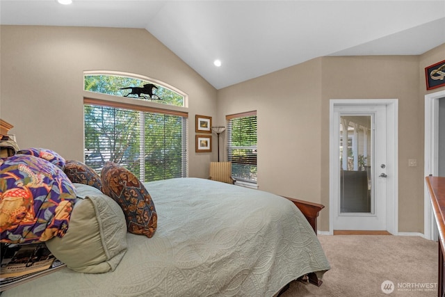 461 Klahhane Rd, Sequim, WA 98382 - carpeted bedroom with lofted ceiling and recessed lighting